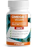 Omega-3 vegan FORTE - 60 Kapseln - 2000 mg Algenöl pro Tag - hochdosiert mit 630mg DHA + 420 mg EPA...